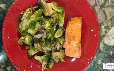 Lebanese Garlic Salmon + Brussels Sprouts