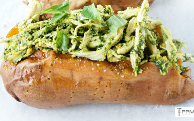 Sweet Potatoes Stuffed with Pesto Chicken