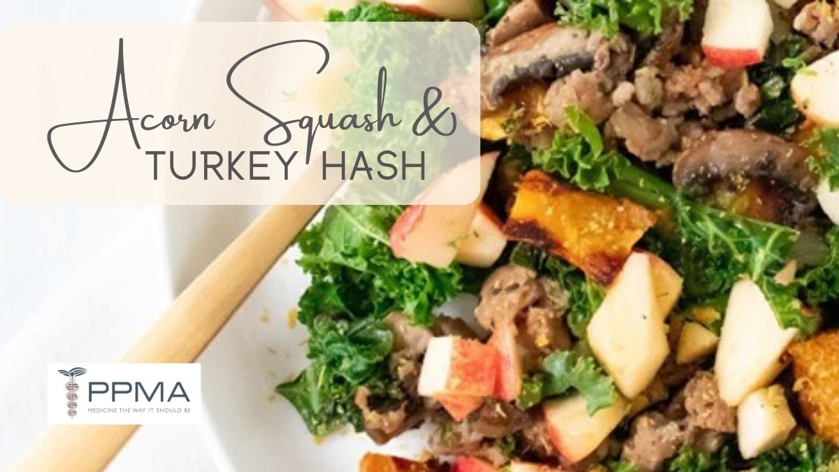 Image of acorn squash and turkey hash, a healthy meal for PPMA recipe nutrition nutritionist