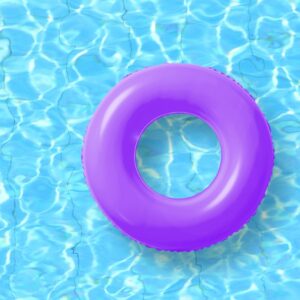 Image of round purple inflatable ring floating on pool water. PPMA. private physicians medical associates