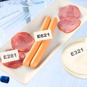 This image shows prepared meat products that are labeled indicating their preservatives