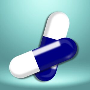 White and blue medicinal capsules