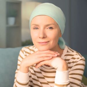 An image of a young woman cancer patient. Colorectal cancer