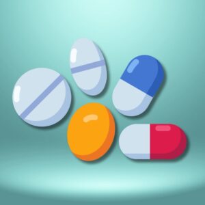 An image of different-colored pills, capsules, and tablets