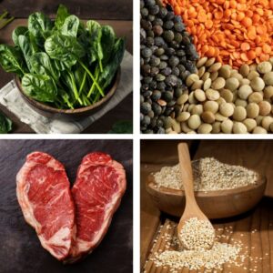 Iron-rich foods: Spinach: Packed with iron and great in salads or smoothies. Lentils: A fantastic plant-based source, perfect for soups and stews. Red Meat: High in heme iron, which is easily absorbed by the body. Quinoa: A versatile grain that's also rich in protein and iron