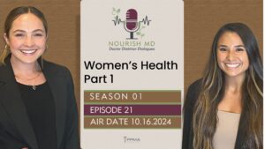 A graphic announcing Nourish MD Podcast S01 EP21 - Women's Health Part 1 