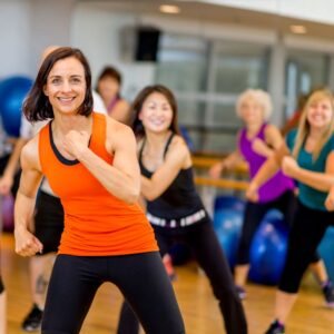 A jazzersize or other dance aerobic exercise class.