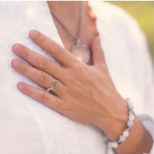 Senior with hand on chest, gratitude