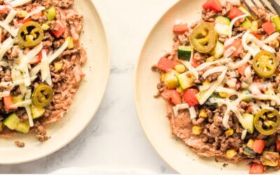 Quick Taco Beef & Vegetables Over Refried Beans