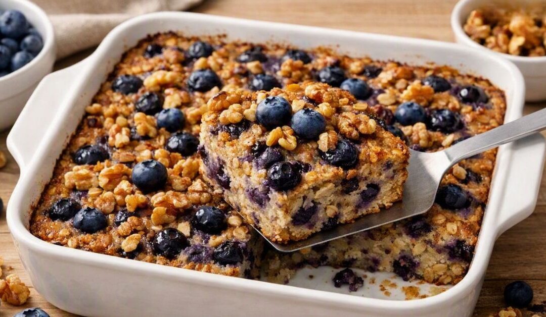 Blueberry Walnut Protein Baked Oatmeal Recipe